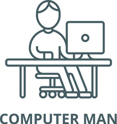 man working at computer table line icon vector image