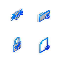 set isometric line folder and lock cyber security vector image