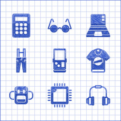 set tetris processor with cpu headphones t vector image