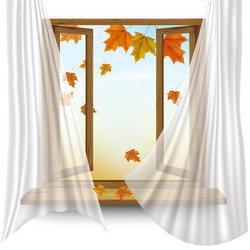 autumn background with open window and colorful vector image