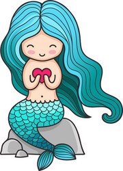 cute little mermaid with heart sitting on a rock Vector Image