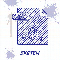 sketch line obj file document download button vector image
