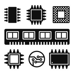 cpu microprocessor and chips icons set vector image