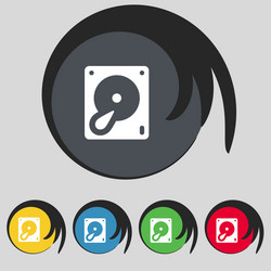 Hard disk and database icon sign symbol on five vector