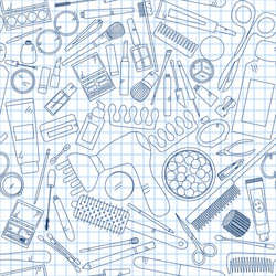 seamless pattern with tools for makeup on notebook vector image