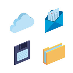 set cloud data and diskette with documents vector image