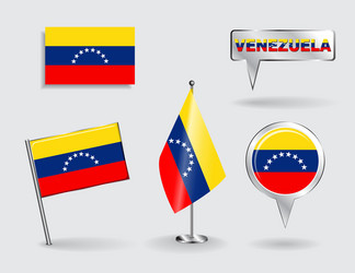 set of venezuelan pin icon and map pointer flags vector