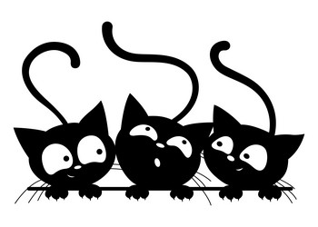 Set of black cats looking out the window vector