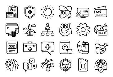 set of first aid ssd and lungs line icons vector