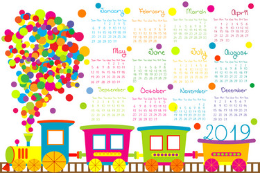 Cute 2019 Calendar with Train Vector Image