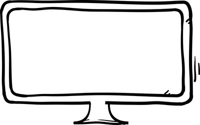 Monitor with white display front view handdrawn vector