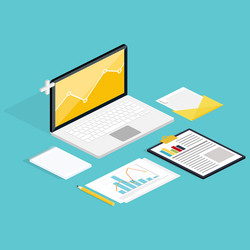 web of analytics process with laptop vector image