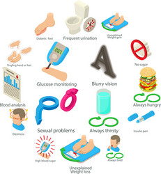 Diabetes disease icons set isometric style vector