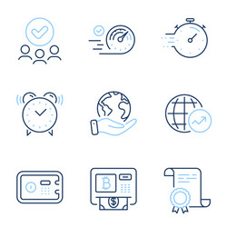 speedometer safe box and timer icons set world vector image