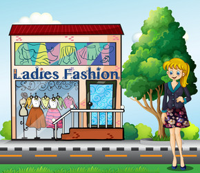 A lady in front of the ladies fashion store vector