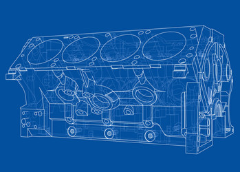 engine block sketch rendering of 3d vector image