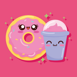 sweet donut with milkshake kawaii vector