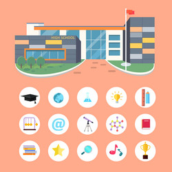 Set of school icons building book devices vector