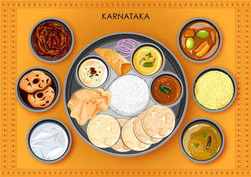 traditional karnatakan cuisine and food meal thali vector