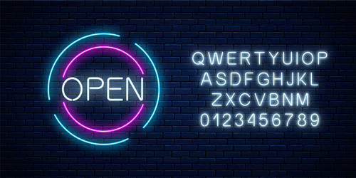neon open 24 hours and 7 days in circle frames vector image