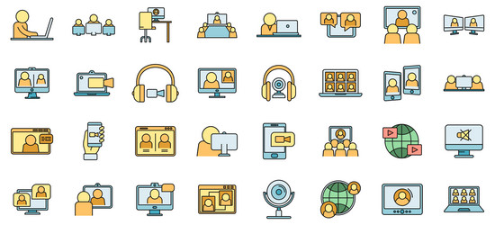 live online meeting icons set color line vector