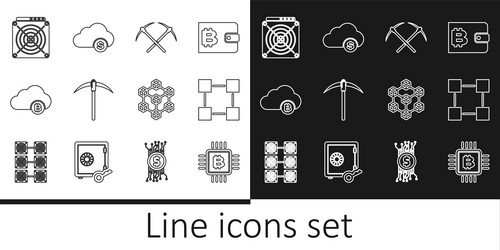 set line cpu mining farm blockchain technology vector image