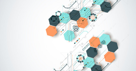 abstract circuit board background with hexagons vector image