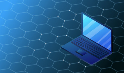 Futuristic background with laptop and hexagon gird vector