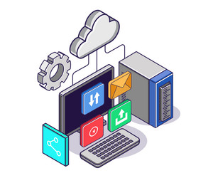 desktop and cloud server email data transfer vector image