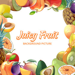 Fresh fruit in frame green background Royalty Free Vector