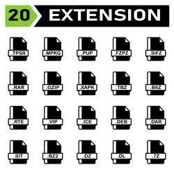 File extension icon set include tpsr mpkg pup vector