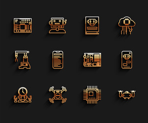 set line robot and digital time manager printed vector image