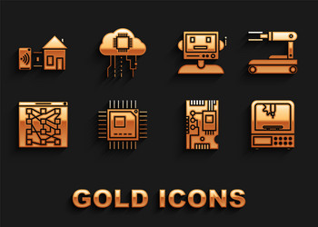 set processor with microcircuits cpu robot 3d vector image