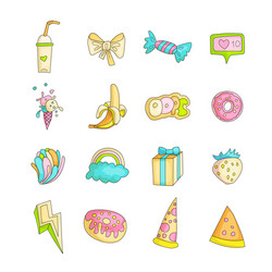 Cute funny girl teenager colored icon set fashion vector