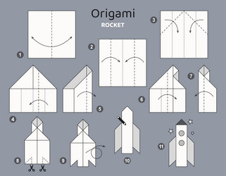 Origami tutorial for kids cute rocket Royalty Free Vector