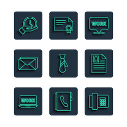 set line laptop with text work address book vector image