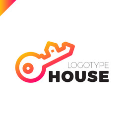 Home security key house logo outline design vector