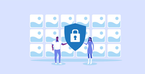 couple using computer application privacy data vector image