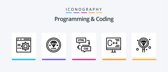 programming and coding line 5 icon pack including vector