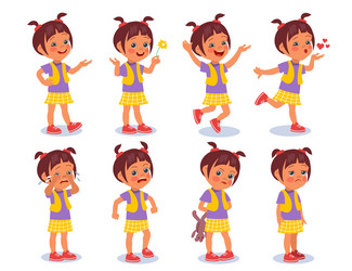 cartoon girl expressions kid character vector