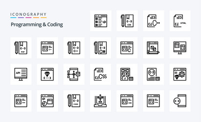 25 programming and coding line icon pack vector image