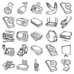 telecommunication 2 set icon doodle hand drawn vector