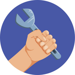 hand in frame circular with wrench tool vector image
