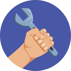 Hand in frame circular with wrench tool vector