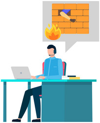 man is plotting to hack computer protection system vector image