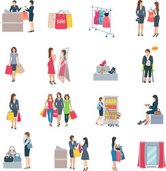 woman shopping flat icons vector