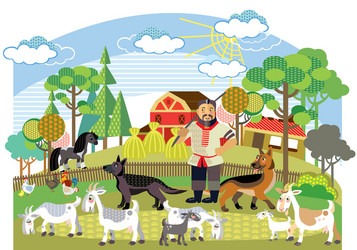Happy animals at farm background Royalty Free Vector Image