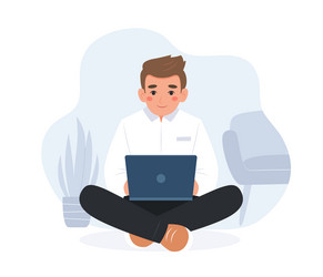 man working with computer home office student vector image