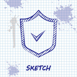 sketch line shield with check mark icon isolated vector image