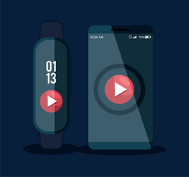 Smartphone and smartwatch technology with video vector